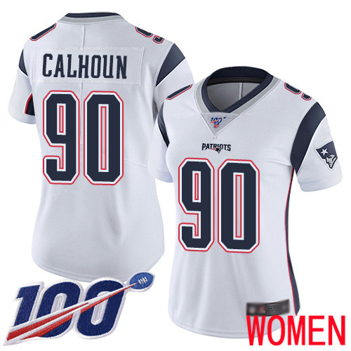 New England Patriots Football #90 100th Limited White Women Shilique Calhoun Road NFL Jersey